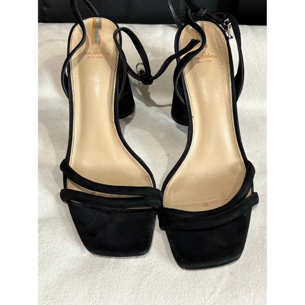 Sam Edelman Sandals Women 9.5 Black Suede Kia Block Heel Ankle Strap Square‎ Toe